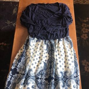 Navy and paisley print maxi dress